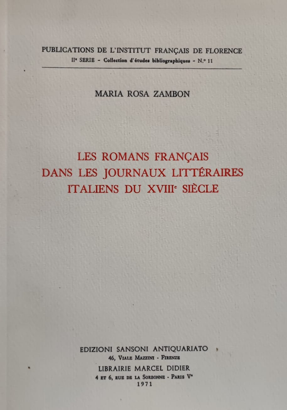 Le Romans Francais dans les jornaux littèraires Italiens du XVIIIe siécle